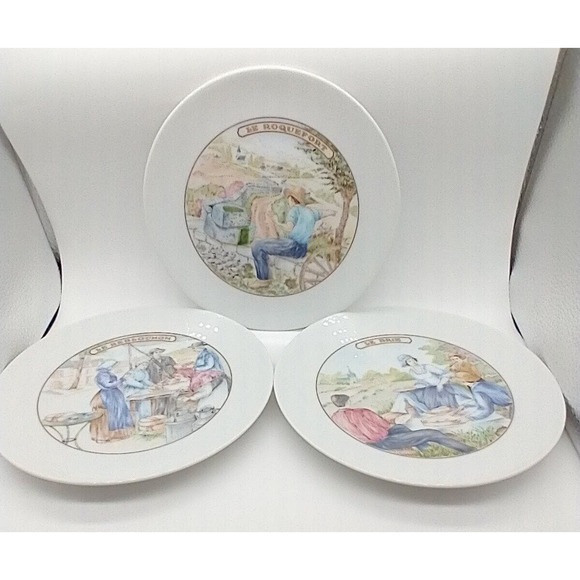 APILCO France Porcelain Plates Set/3 Cheese Motif Brie Roquefort Reblochon 7" - Picture 2 of 11